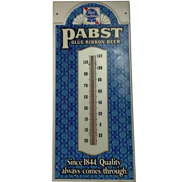 Vintage Pabst Blue Ribbon Beer PBR Metal Thermometer Sign Barware Man Cave Decor - Picture 1 of 4